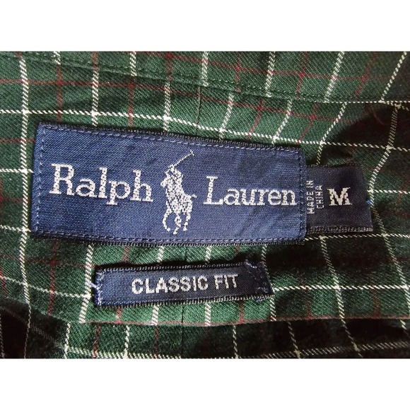Ralph Lauren Classic Fit Men's M Shirt Button Down Green Plaid Pit To Pit 23 IN - Picture 5 of 5